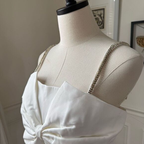 NWT Bagatelle White Large Bow Crop Top Rhinestone Straps 8 - Picture 4 of 11